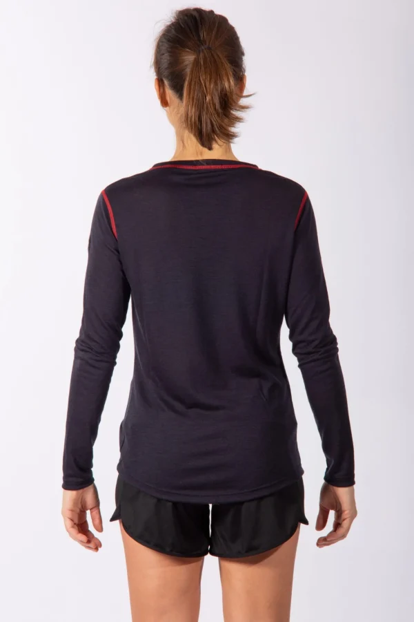 Damen-Langarm-Merino-T-Shirt Mitternachtsblau