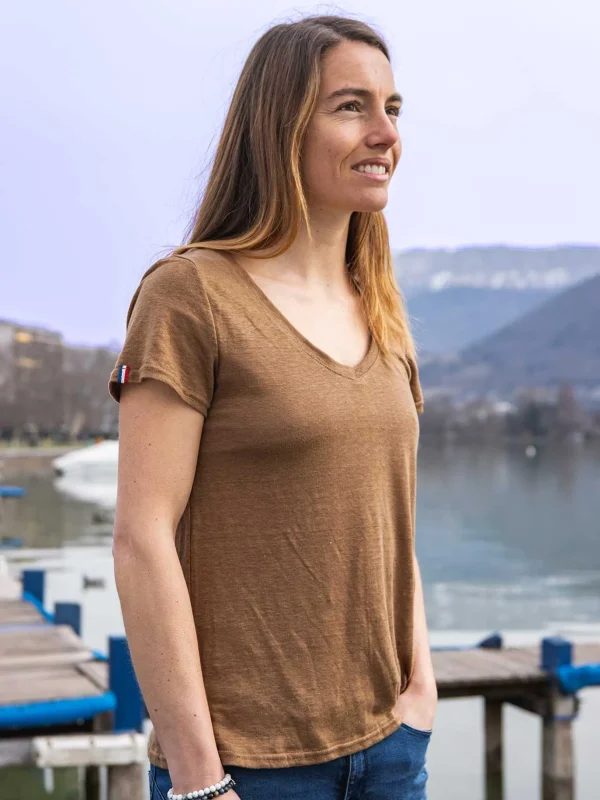 Damen-T-Shirt aus Leinen L'Indispensable Braun