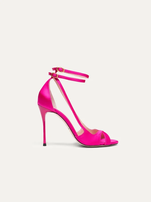 Fuchsia vegane Sandalen mit hohem Absatz