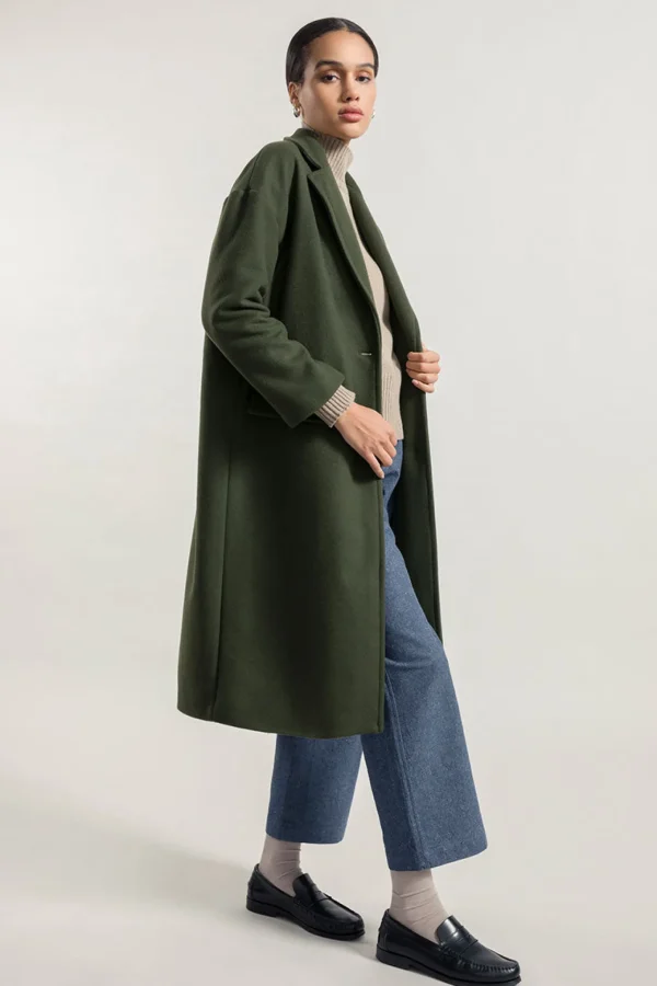 Langer Mantel aus recycelter Wolle Mara Khaki