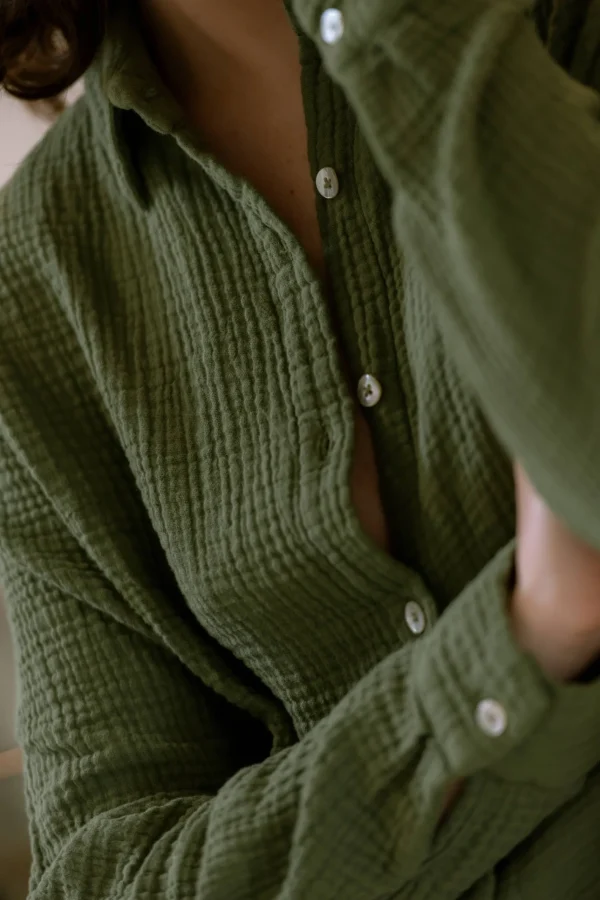 Pyjama-Hemd Daphne Olivgrün