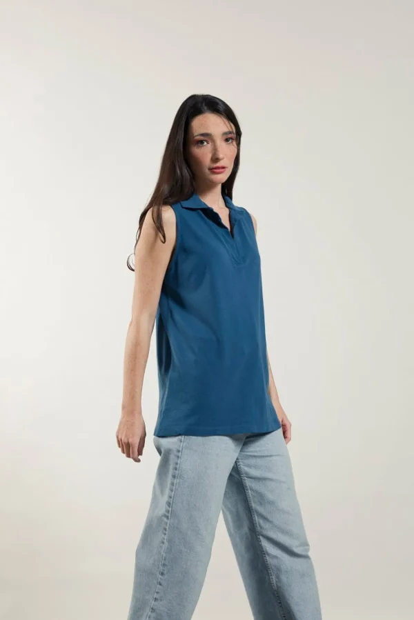 Ärmelloses Poloshirt Helen Blau