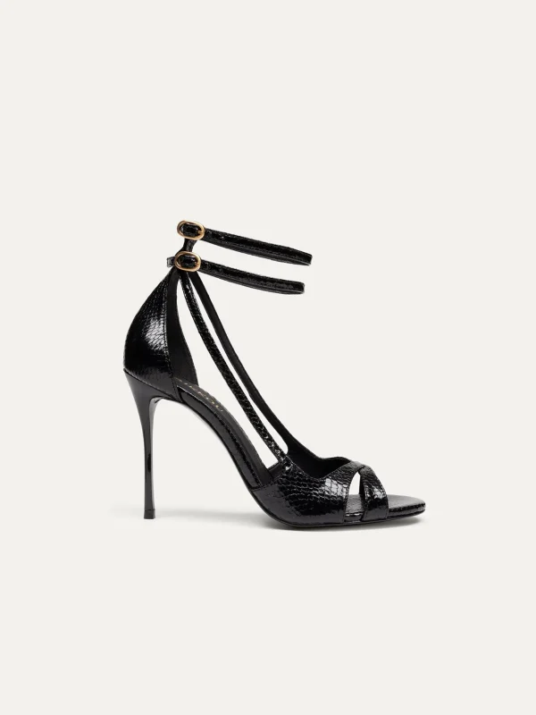 Schwarze vegane High-Heel-Sandalen